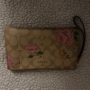 Coach Tan and Pink Floral Clutch